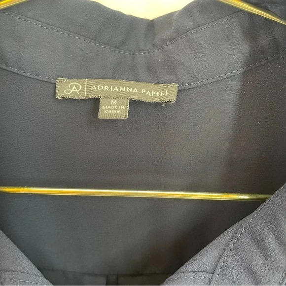 Adrianna Papell Navy Blue Roll Tab Button Down Blouse - Picture 3 of 6